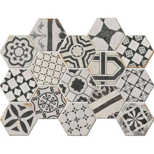 cierna vzorovana malorozmerova sestuholna vintage dlazba hexagon dlazdicka mrazuvzdorna obyvacka kuchyna kupelna terasa cementovy dojem lameridiana kuchynska dlazdicka.jpg